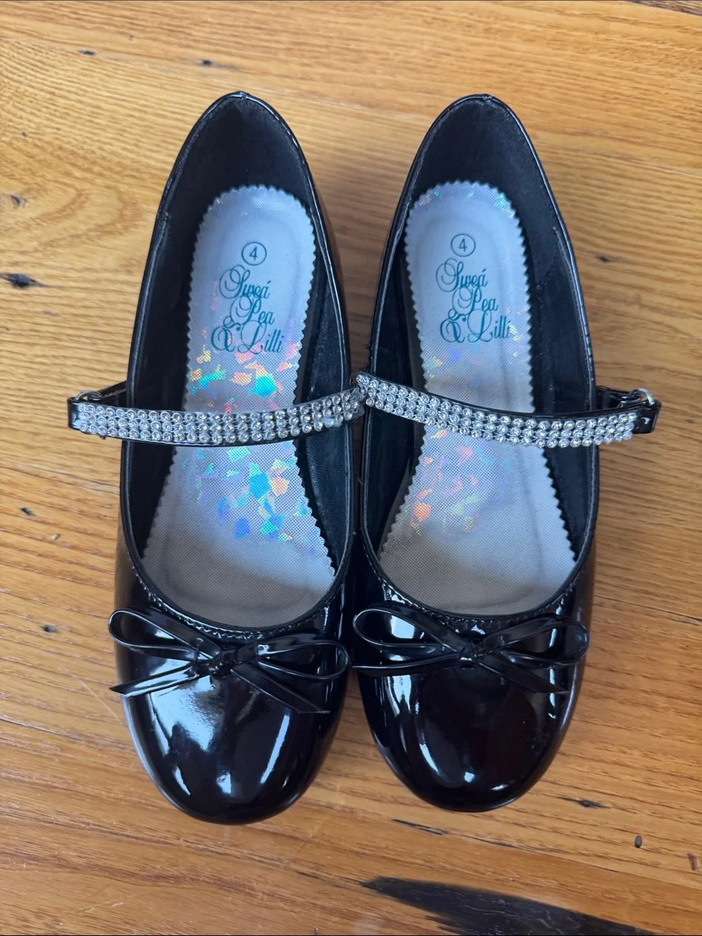 Girls' Swea Pea & Lilli Black Patent Mary Jane Shoes with Rhinestone Strap